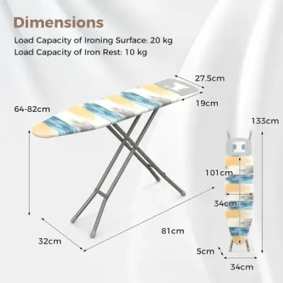 Costway Klappbares Bügelbrett mit Eisenablage & 7 Verstellbarer Höhe Bügeltisch bis 30kg Belastbar Gestreift S