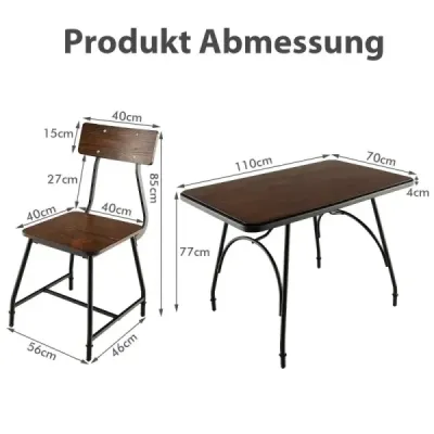 Costway 5tlg. Essgruppe 4 Esszimmerstühle & Rechteckiger Esszimmertisch Esszimmergruppe für 4 Personen