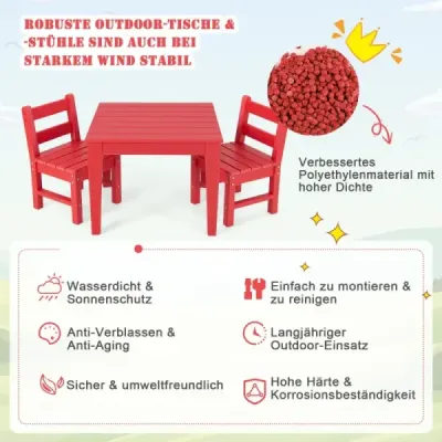 Costway 3 tlg. Kinder Tisch- & Stuhlset Holz Spieltisch Set mit 2 Stühlen zum Malen & Lesen Kindermöbelset Rot