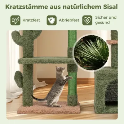 Škrabací stĺp Kaktusový mačací strom s platformami Hojdacia sieť Cat Cave Zelená + hnedá (výška 81 cm)