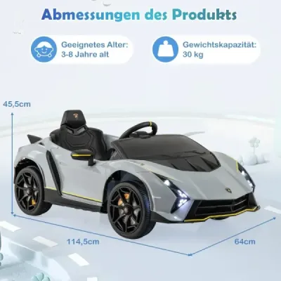 Detské elektrické autíčko Lamborghini s diaľkovým ovládaním & LED svetlá & Klaksón detské auto sivej farby