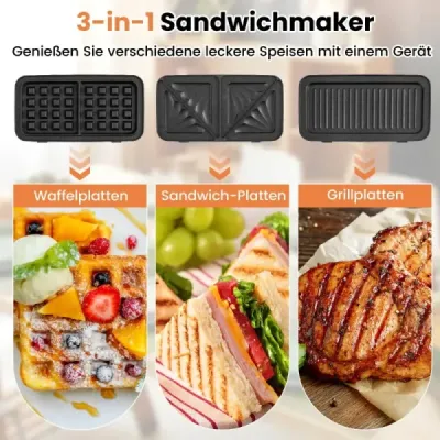 3-v-1 sendvičovač elektrický lis na panini gril s odnímateľnými nepriľnavými platňami