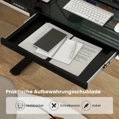 Costway Höhenverstellbarer Schreibtisch mit Tischplatte aus gehärtetem Glas Elektrischer Stehschreibtisch Schwarz