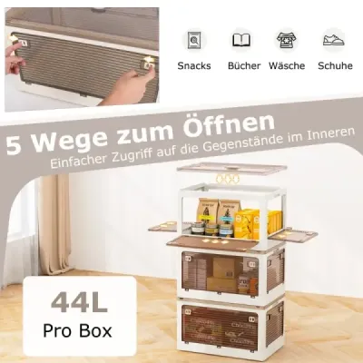 Costway 3er Set Aufbewahrungsboxen mit Deckel auf Rollen Klappbare Stapelboxen von 5 Seiten Zugänglich 132 Liter