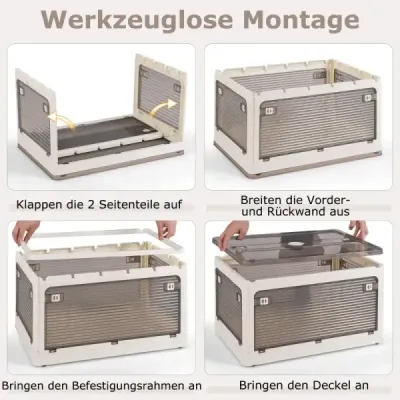 Costway 3er Set Aufbewahrungsboxen mit Deckel auf Rollen Klappbare Stapelboxen von 5 Seiten Zugänglich 132 Liter