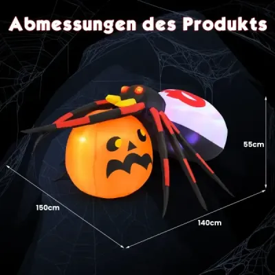 Nafukovací halloweensky pavúk s tekvicou a rotujúcimi LED svetlami Dekorácia strašidelného pavúka