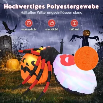 Nafukovací halloweensky pavúk s tekvicou a rotujúcimi LED svetlami Dekorácia strašidelného pavúka