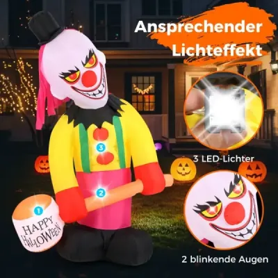 180CM Halloweenska dekorácia Vonkajší LED nafukovací klaun Halloweensky duch s krútiacou sa hlavou