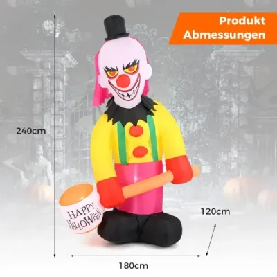 180CM Halloweenska dekorácia Vonkajší LED nafukovací klaun Halloweensky duch s krútiacou sa hlavou