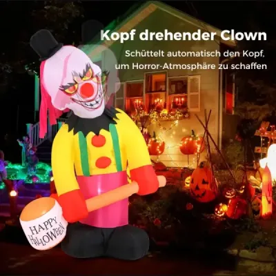 180CM Halloweenska dekorácia Vonkajší LED nafukovací klaun Halloweensky duch s krútiacou sa hlavou