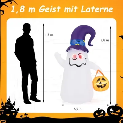 Costway 180CM LED Aufblasbarer Halloween-Geist mit Kürbis Outdoor Schreckliche Dekogeist Halloween Deko