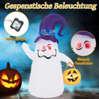 Costway 180CM LED Aufblasbarer Halloween-Geist mit Kürbis Outdoor Schreckliche Dekogeist Halloween Deko