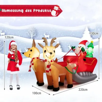 Nafukovací Santa Claus so saňami LED vianočná dekorácia s vianočným stromčekom