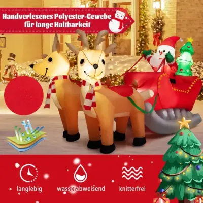 Nafukovací Santa Claus so saňami LED vianočná dekorácia s vianočným stromčekom