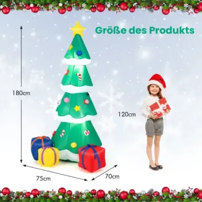 Costway 180cm Aufblasbarer Weihnachtsbaum mit Geschenkbox LED Weihnachtsdekoration