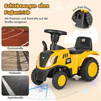 Costway Kinder Rutschtraktor mit Abnehmbarem Anhänger & Schaufel Lauflernhilfe Lizenziertes Caterpillar-Fahrzeug