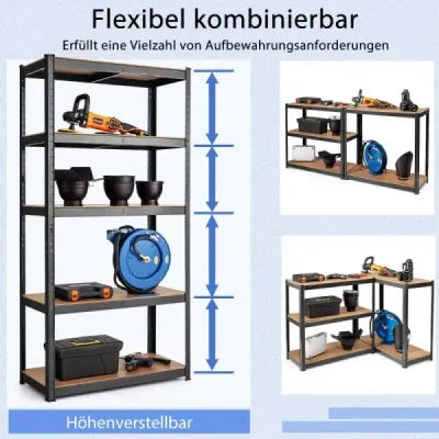 Úložný regál  5 úrovní s kovovým rámom, kovový regál, nosnosť do 650 kg, 75 x 30 x 150 cm, čierna