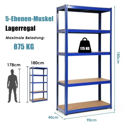 Costway 5 Ebenen Lagerregal platzsparendes Schwerlastregal Steckregal Metallregal Werkstattregal-Blau