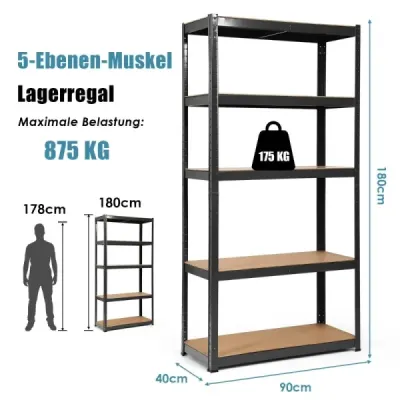 Costway 5 Ebenen Lagerregal platzsparendes Schwerlastregal Steckregal Metallregal Werkstattregal-Schwarz