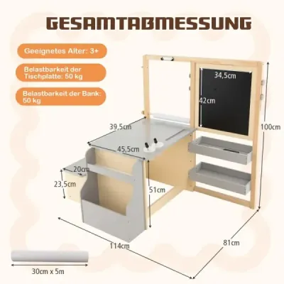 Costway 6 in 1 Kinder Staffelei Set Standtafel aus Holz mit doppelseitiger Kreidetafel Hellgrau