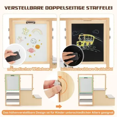 Costway 6 in 1 Kinder Staffelei Set Standtafel aus Holz mit doppelseitiger Kreidetafel Hellgrau