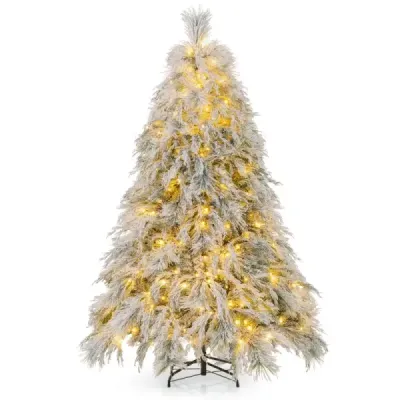 Costway Künstlicher Weihnachtsbaum mit Schnee  & Warmweißen LED-Lichtern Tannenbaum Christbaum 180cm