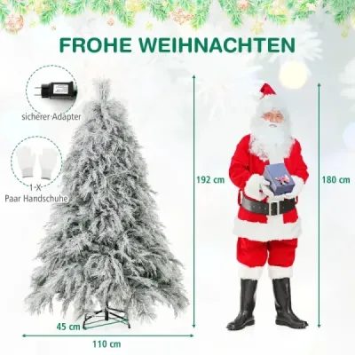 Costway Künstlicher Weihnachtsbaum mit Schnee  & Warmweißen LED-Lichtern Tannenbaum Christbaum 180cm