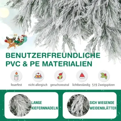 Costway Künstlicher Weihnachtsbaum mit Schnee  & Warmweißen LED-Lichtern Tannenbaum Christbaum 180cm