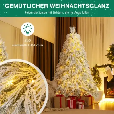 Costway Künstlicher Weihnachtsbaum mit Schnee  & Warmweißen LED-Lichtern Tannenbaum Christbaum 180cm