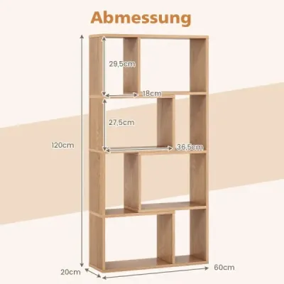 Knižnica  so 4 úrovňami stojaca polica s 8 priehradkami polica na kocky 60 x 20 x 120 cm prírodná