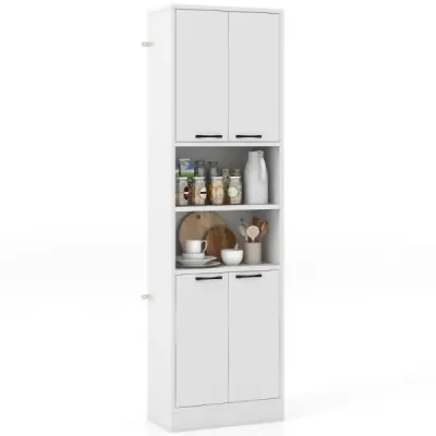 Costway 190 cm Hoher Küchenschrank mit Türen & Regalen Sideboard Hochschrank 56 x 30 x 190 cm Weiß