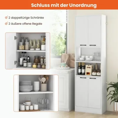 Costway 190 cm Hoher Küchenschrank mit Türen & Regalen Sideboard Hochschrank 56 x 30 x 190 cm Weiß