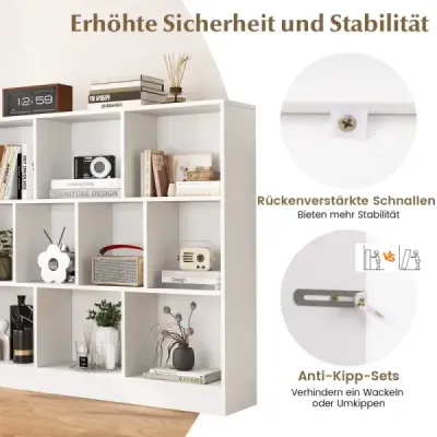 Costway 3 Ebenen Bücherregal mit 10 Fächern Standregal Würfelregal Büroregal 120 x 24 x 104 cm Weiß