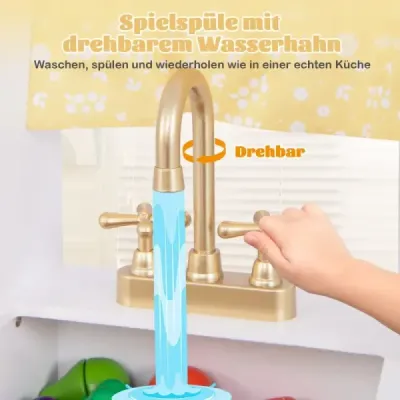 Costway Spielküche aus Holz mit Spüle & Wasserhahn Spielzeugküche mit Zubehör für Kinder ab 3 Jahren