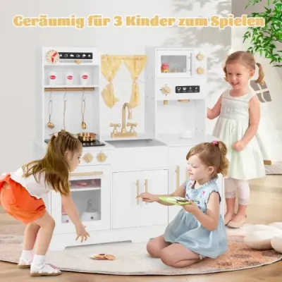 Costway Spielküche aus Holz mit Spüle & Wasserhahn Spielzeugküche mit Zubehör für Kinder ab 3 Jahren