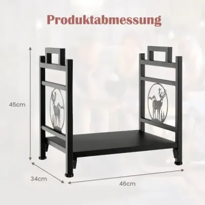 Costway Kaminholzregal Kaminholzständer aus Metall mit Griffen & verstellbaren Fußpolstern 46 x 34 x 45 cm Schwarz