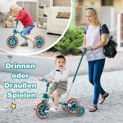 Costway Kinderrad 4-in-1-Vorschulrad mit Eltern-Schiebegriff 37 x 72 x 101 cm Grün