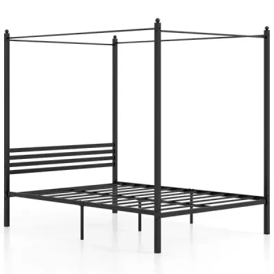 Costway 140 x 200 cm Himmelbett Bettgestell mit Lattenrost Metallbett Doppelbett Bettrahmen Schwarz