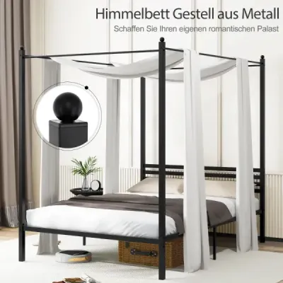 Costway 140 x 200 cm Himmelbett Bettgestell mit Lattenrost Metallbett Doppelbett Bettrahmen Schwarz