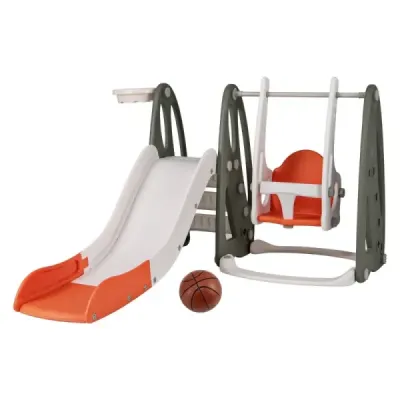 Costway Kinderschaukel mit Rutsche klappbar 4 in 1 Schaukel & Rutsche & Basketballkorb & Leiter Orange