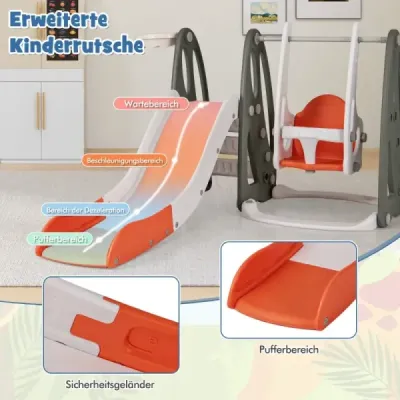 Costway Kinderschaukel mit Rutsche klappbar 4 in 1 Schaukel & Rutsche & Basketballkorb & Leiter Orange