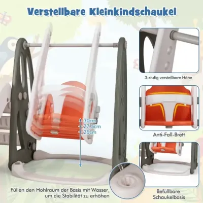 Costway Kinderschaukel mit Rutsche klappbar 4 in 1 Schaukel & Rutsche & Basketballkorb & Leiter Orange