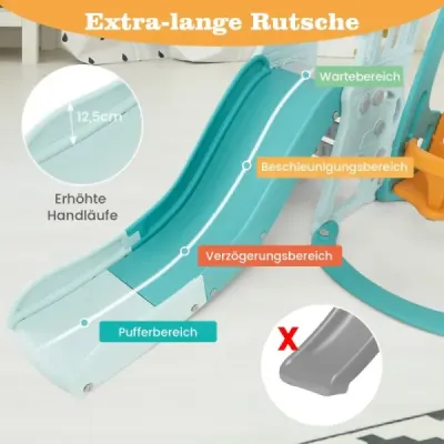 Costway Kinderschaukel mit höhenverstellbarer Babyrutsche 4 in 1 Schaukel & Rutsche & Basketballkorb & Leiter Grün