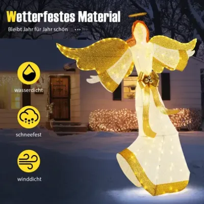 Costway 160 cm großer beleuchteter Weihnachtsengel Leuchtende Engelsfigur mit Heiligenschein Warmweiß