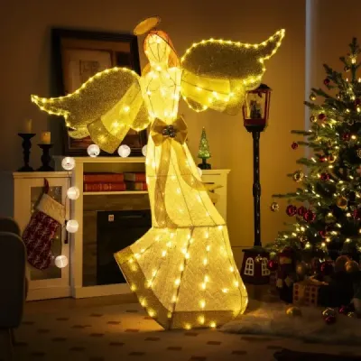 Costway 160 cm großer beleuchteter Weihnachtsengel Leuchtende Engelsfigur mit Heiligenschein Warmweiß