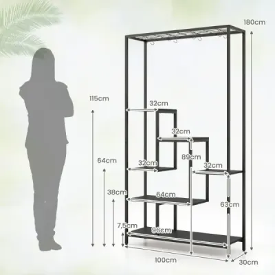 Costway Schwarz Pflanzenständer 6 Etagen 180 cm Pflanzenregal Metall mit 10 S-Haken