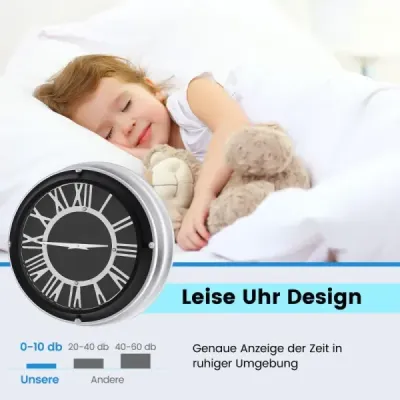 Ø 34,5 cm Tiché nástenné hodiny so strieborným rámom a rímskym číslom bez tikajúcich zvukov - Ø 34,5 cm