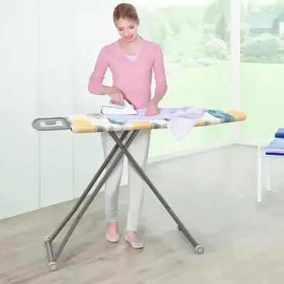 Klappbares Bügelbrett mit Eisenablage & 7 Verstellbarer Höhe Bügeltisch bis 30kg Belastbar Blau und gelb L
