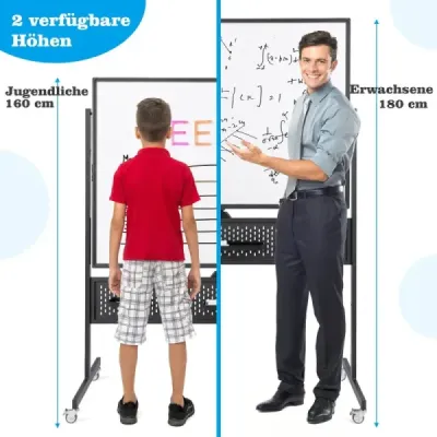 Obojstranná mobilná biela tabuľa 120 x 90 cm s perforovanou doskou, kolieskami a stojanom, čierna