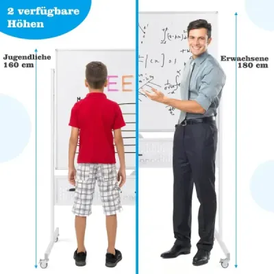 120 x 90 cm obojstranná mobilná biela tabuľa s perforovanou doskou, kolieskami a stojanom, biela